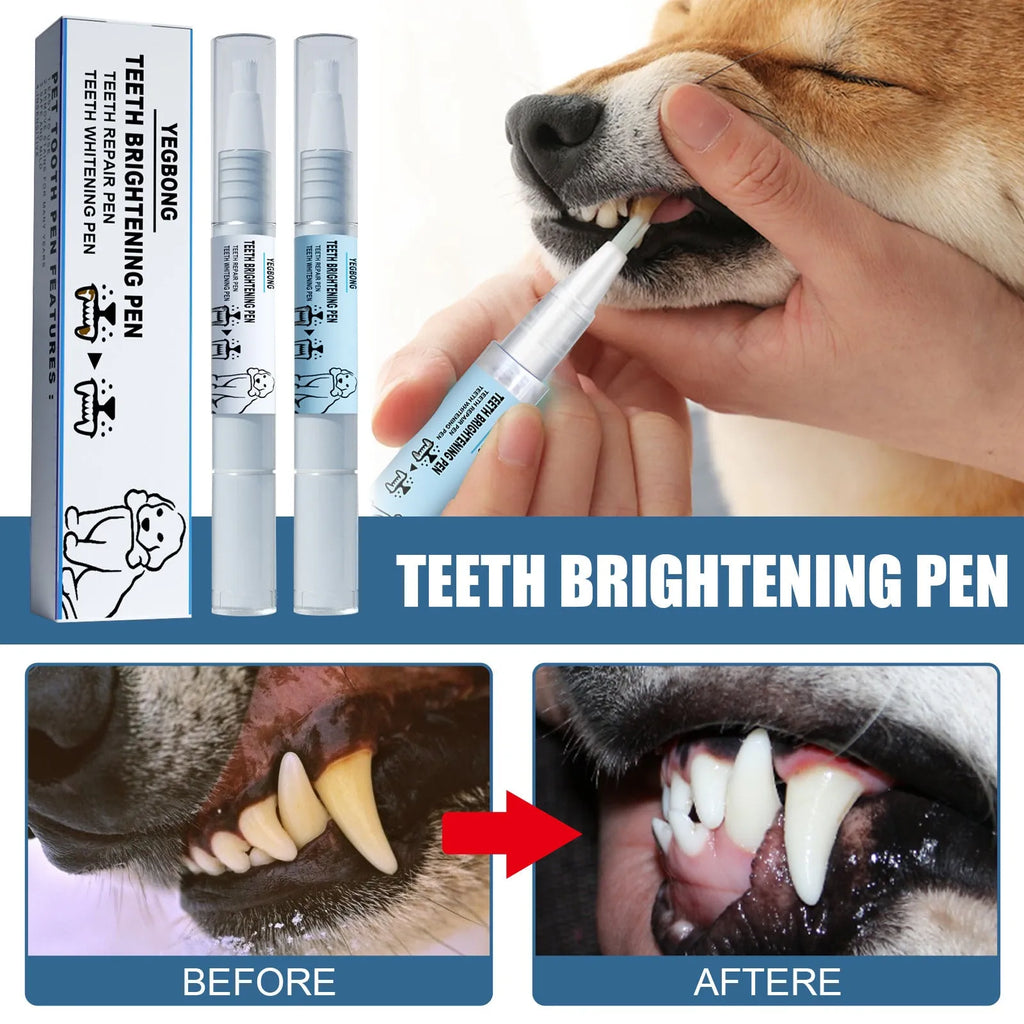 Pet teeth whitening pen set with two 3ml applicators and dental brushes for dog and cat dental care