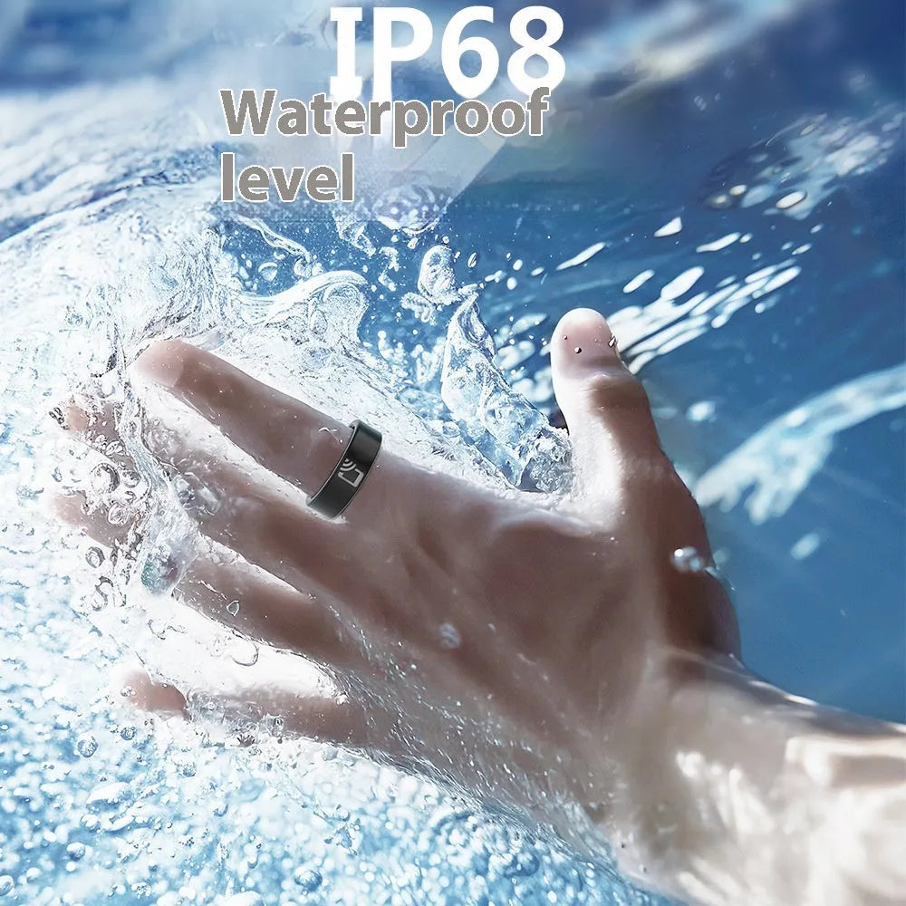 Black ceramic smart ring for health monitoring on finger with charging options