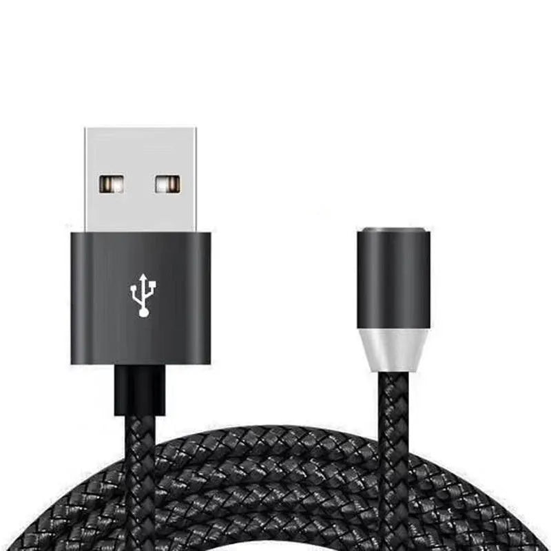 Magnetic three-in-one charging cable with interchangeable Android, Type C and Apple tips