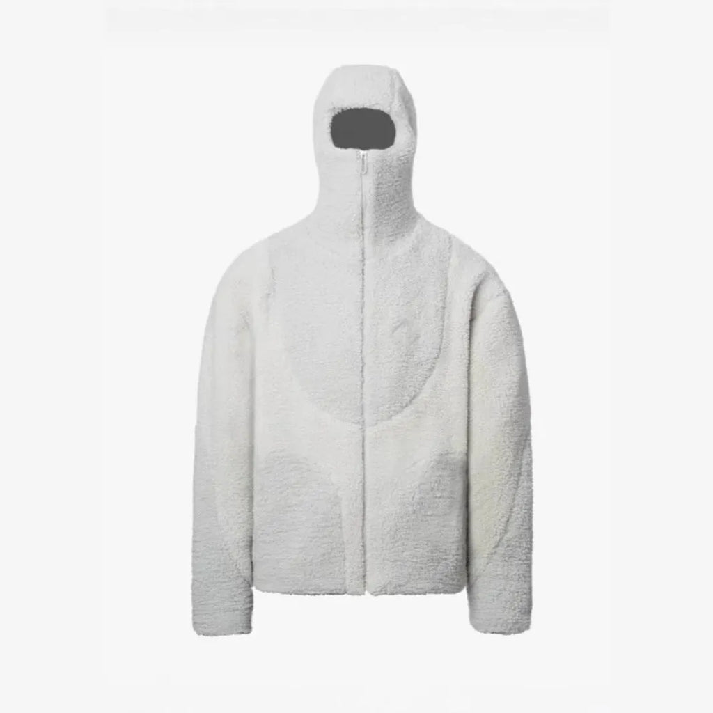 Men's lamb wool hooded zipper coat sweatshirt patchwork line design casual top in dark gray