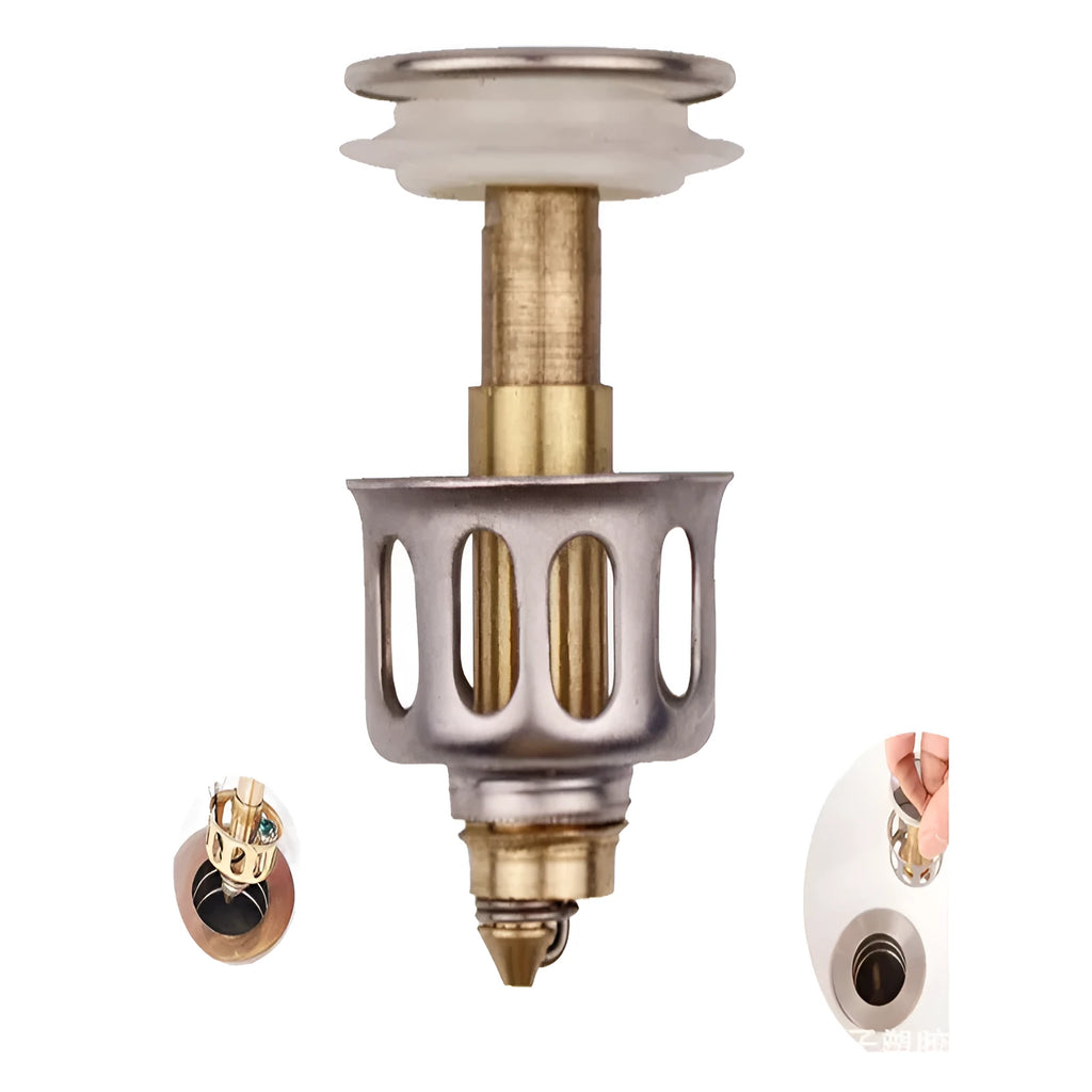 White copper manual press bounce filter element for a single-hole kitchen water tap.