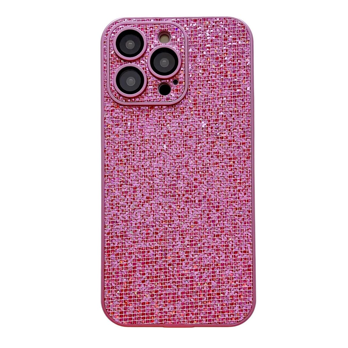 16 Por phone case with diamond lens protector in black for iPhone 12-16 series, PC material, drop-resistant