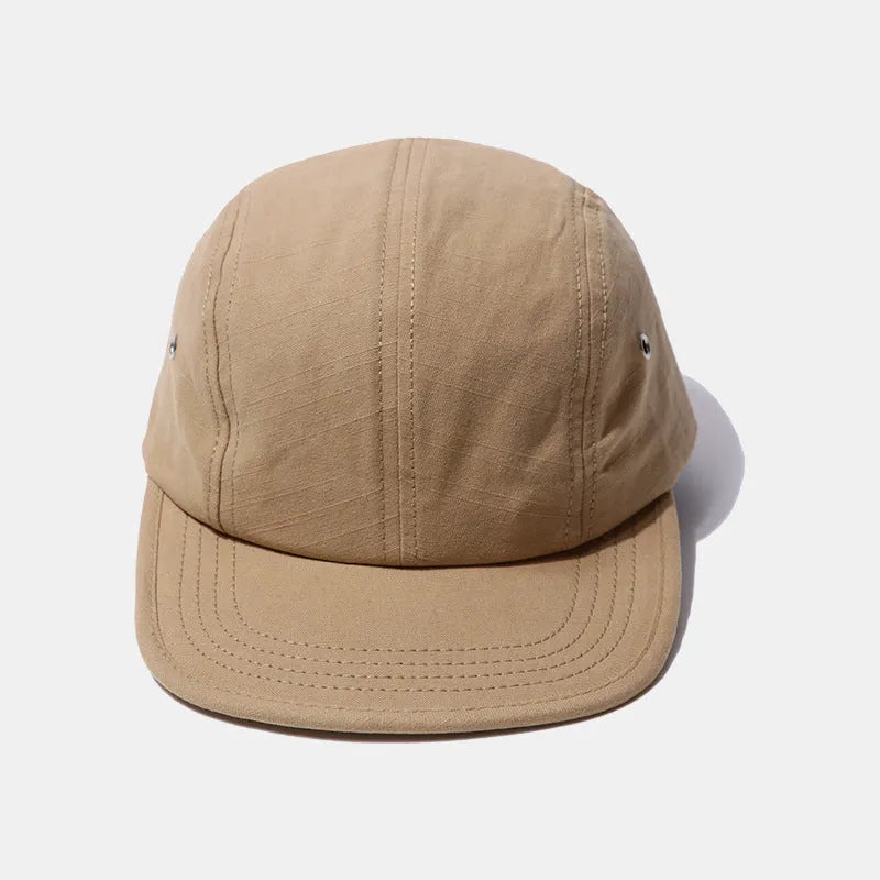 Unisex cotton baseball cap with distressed letter embroidery in army green, dome top, and short brim