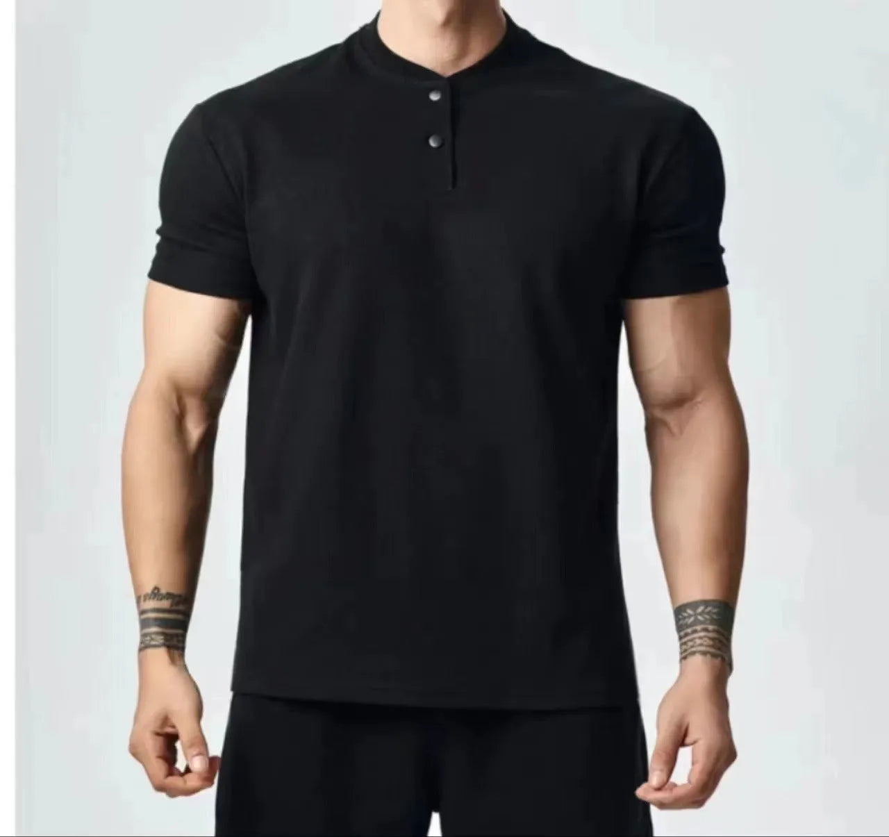 Men's loose fit retro t-shirt in white, black, or grey with choice of Henry or polo collar