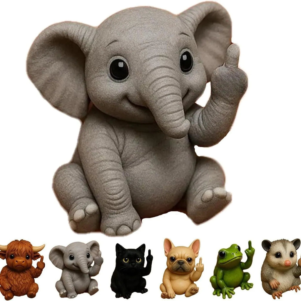 Mini funny animal resin doll with middle finger gesture in cat, dog, elephant styles.