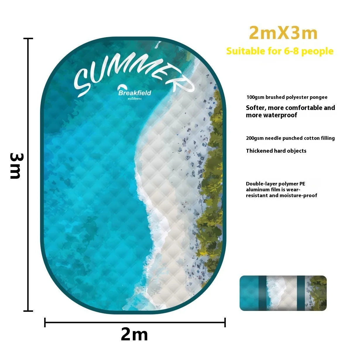 Waterproof picnic mat in Four Seasons colour with brushed fabric texture for outdoor use
