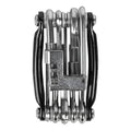 Black aluminium alloy combination tool set with chain breaker in compact storage bag for bicycle maintenance