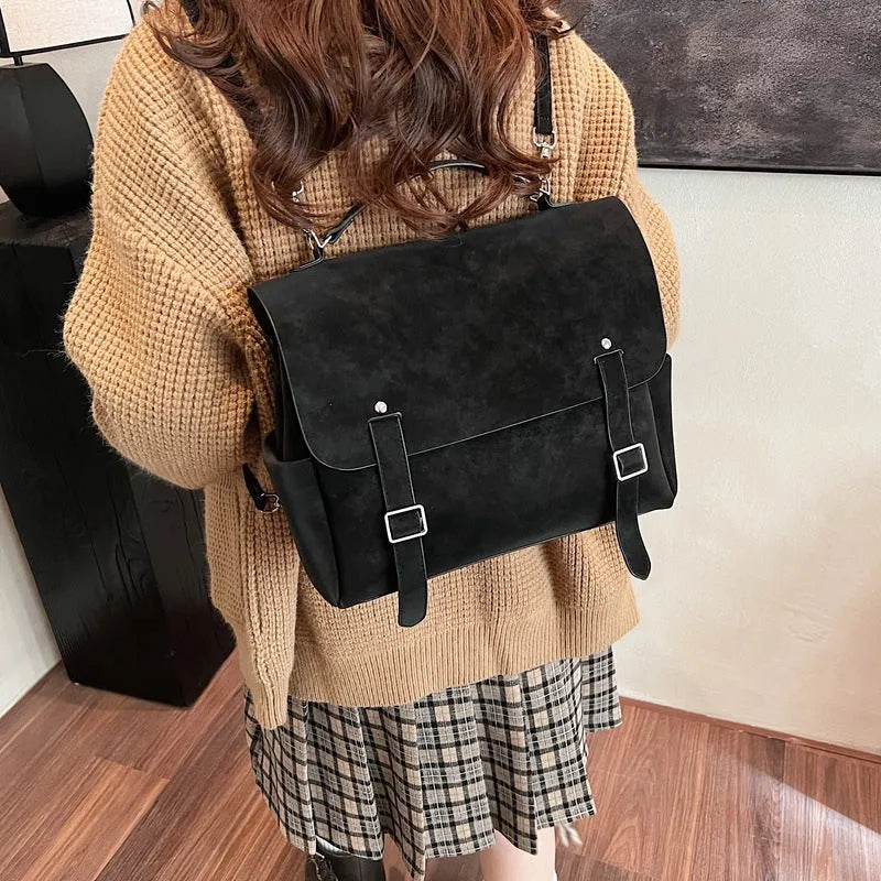 Women's fashion large capacity backpack handbag in soft PU material with sewing thread detail