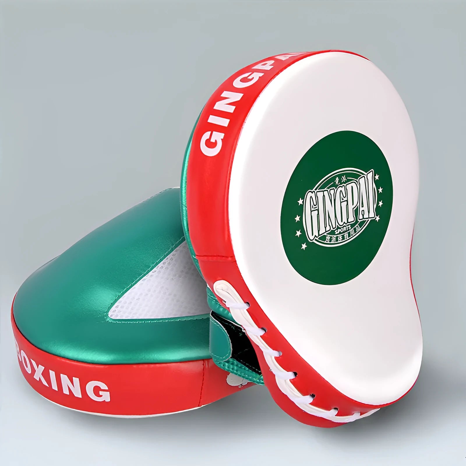 Vertical gold and green PU leather boxer sanda baffle target for martial arts training.