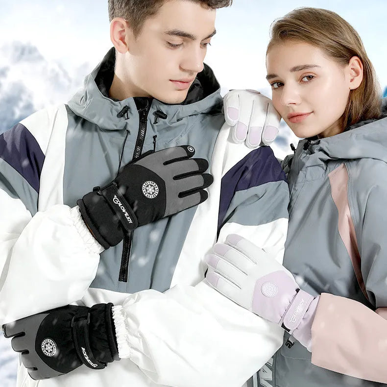 Snowflake cartoon print winter gloves, touchscreen and waterproof, one size, nylon with anti-skid palm