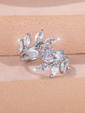 Adjustable horse eye zircon leaf fashion ring in rose gold and platinum plating options