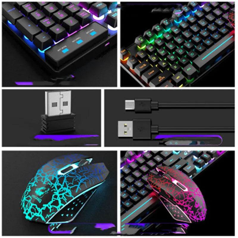 T3 wireless charging keyboard and mouse set with backlight in black orange light finish, USB receiver included