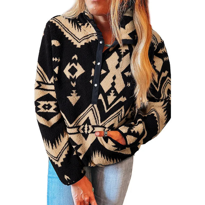 Women's loose fit long sleeve top with zipper detail in autumn winter polyester fabric