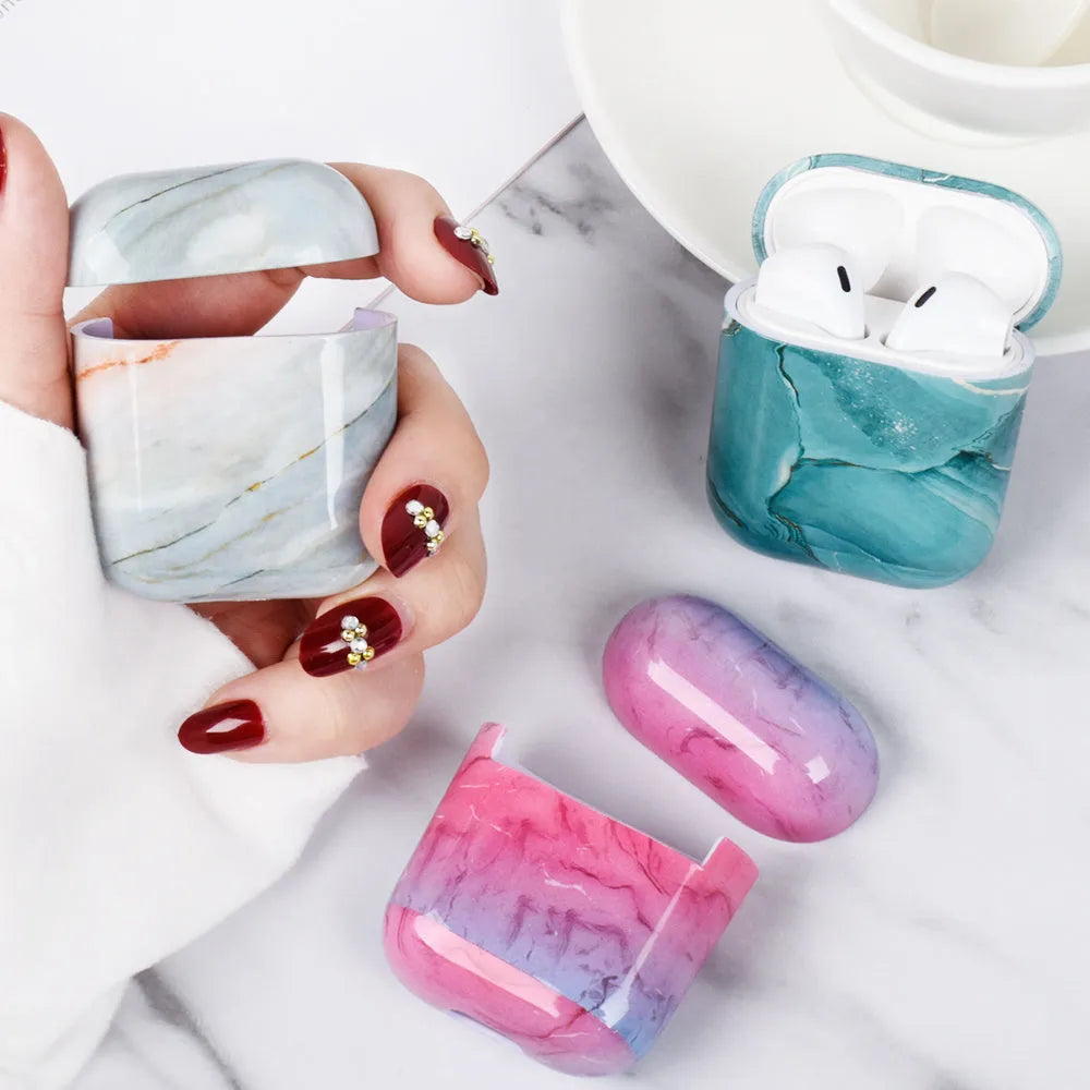 Marble pattern PC protective cover for Apple AirPods second generation, 9 colours, lightweight case