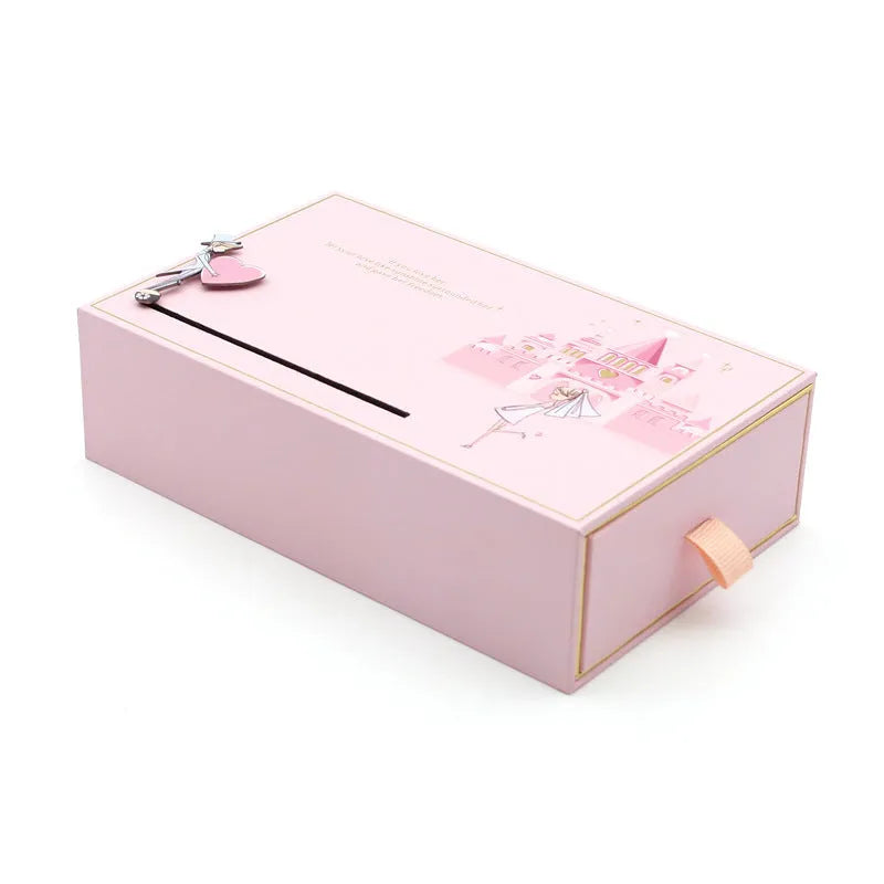Pink Love Castle jewellery box 16x10x4.5cm plastic paper ring necklace storage case