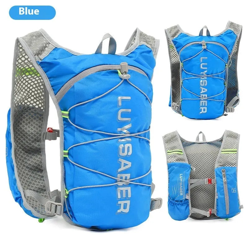 Multifunctional nylon running backpack with reflective strips, shown in a solid colour.