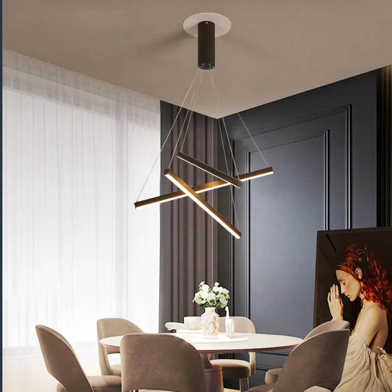 Black glass chandelier with iron frame and LED lights, remote controlled, for modern small apartment