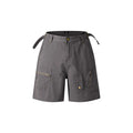Retro washed cotton workwear shorts in loose fit with half elastic waistband