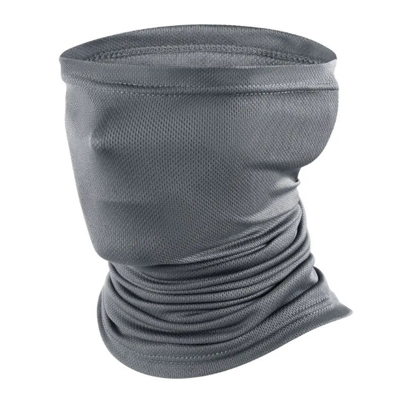 Multifunctional sports scarf in polyester fabric with filter pockets shown in various colours