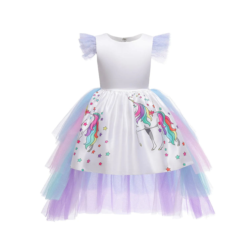 White girls princess dress with cake skirt and short sleeves for spring summer events