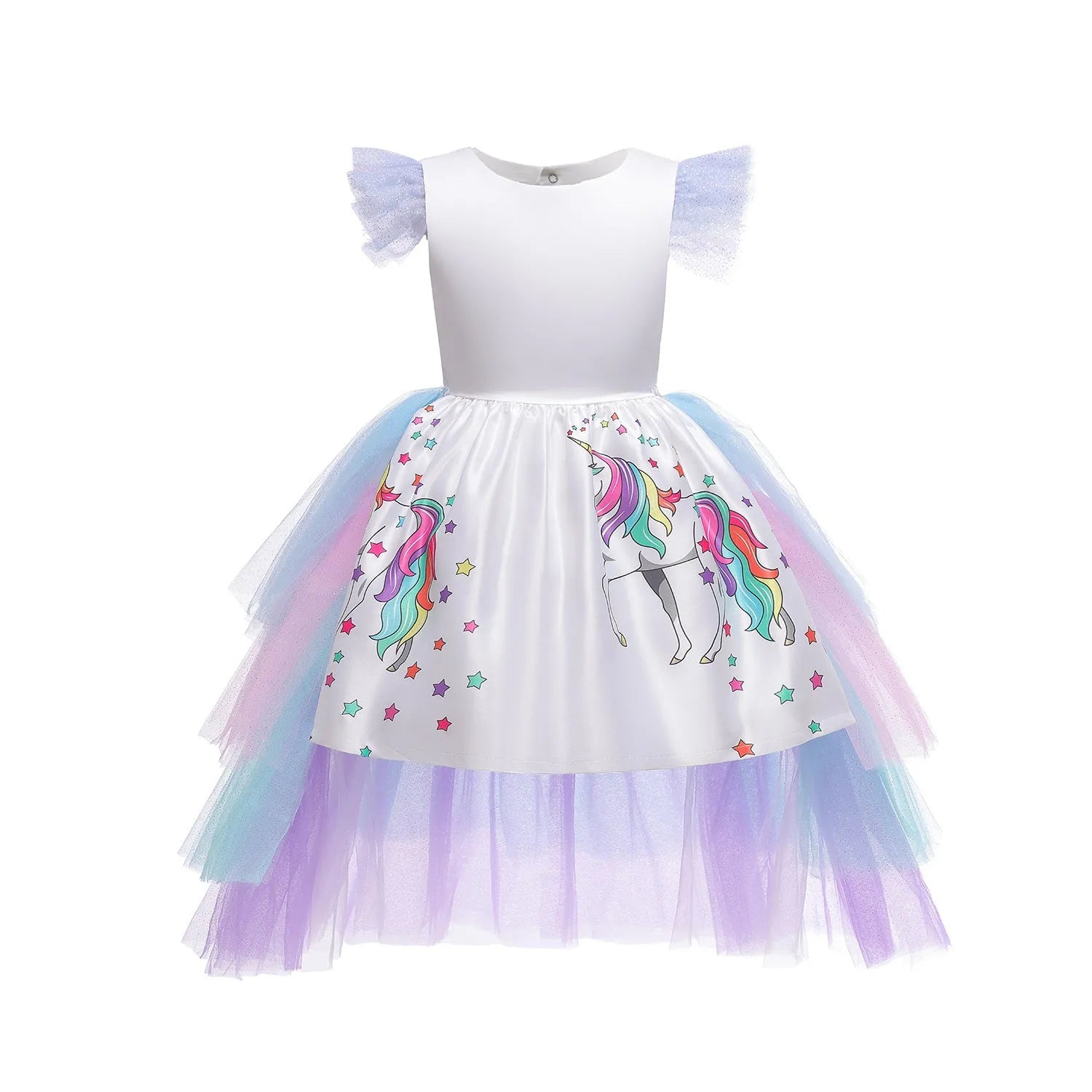 White girls princess dress with cake skirt and short sleeves for spring summer events