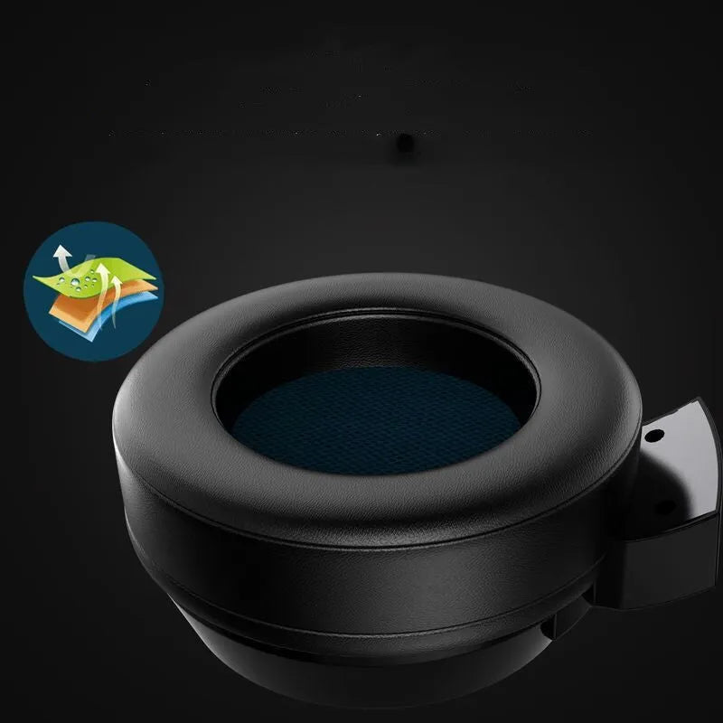 Wired over-ear computer headset with sponge earmuffs and microphone in black