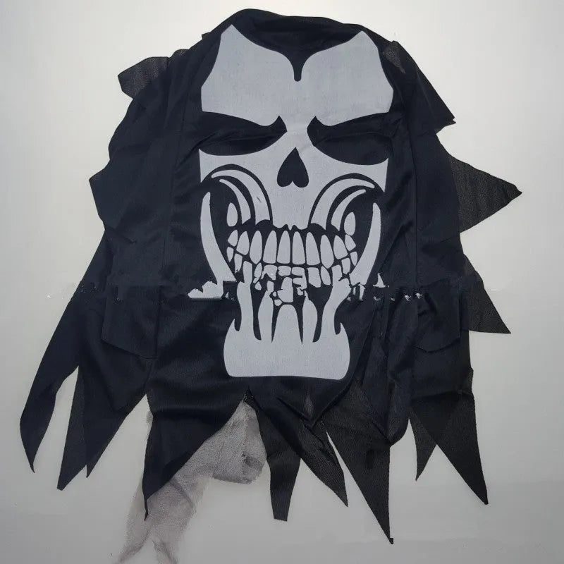Halloween adult performance costume set with ghost headgear robe belt and ghost gloves