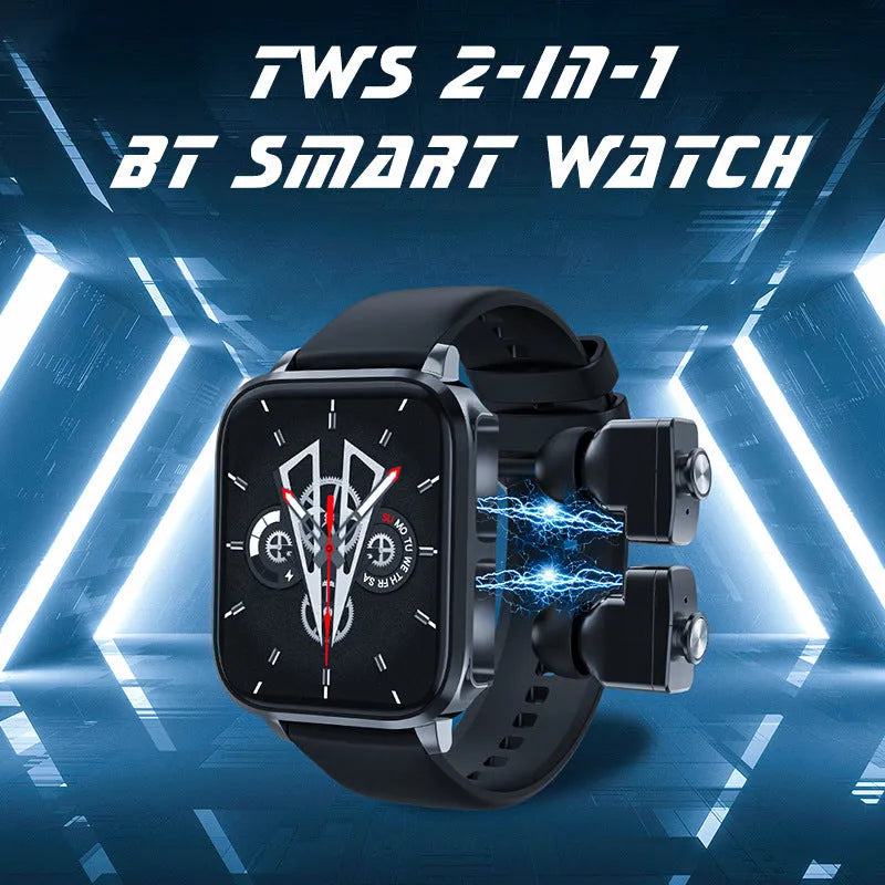 Two-in-one Bluetooth headset call smart watch with heart rate and blood pressure monitoring in black