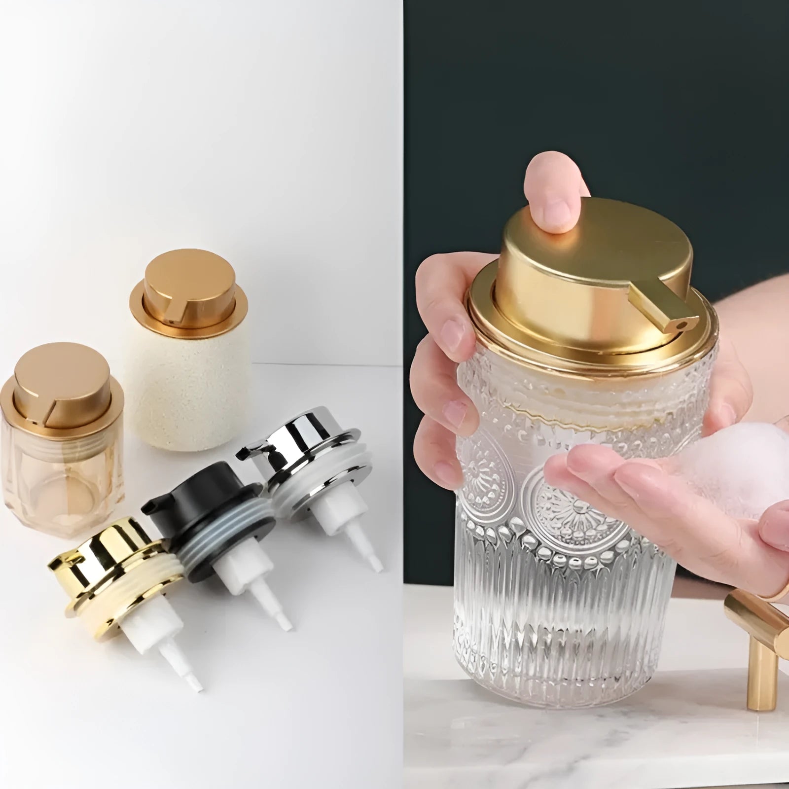 ABS plastic hand-push foam pump for facial cleanser in metallic finishes