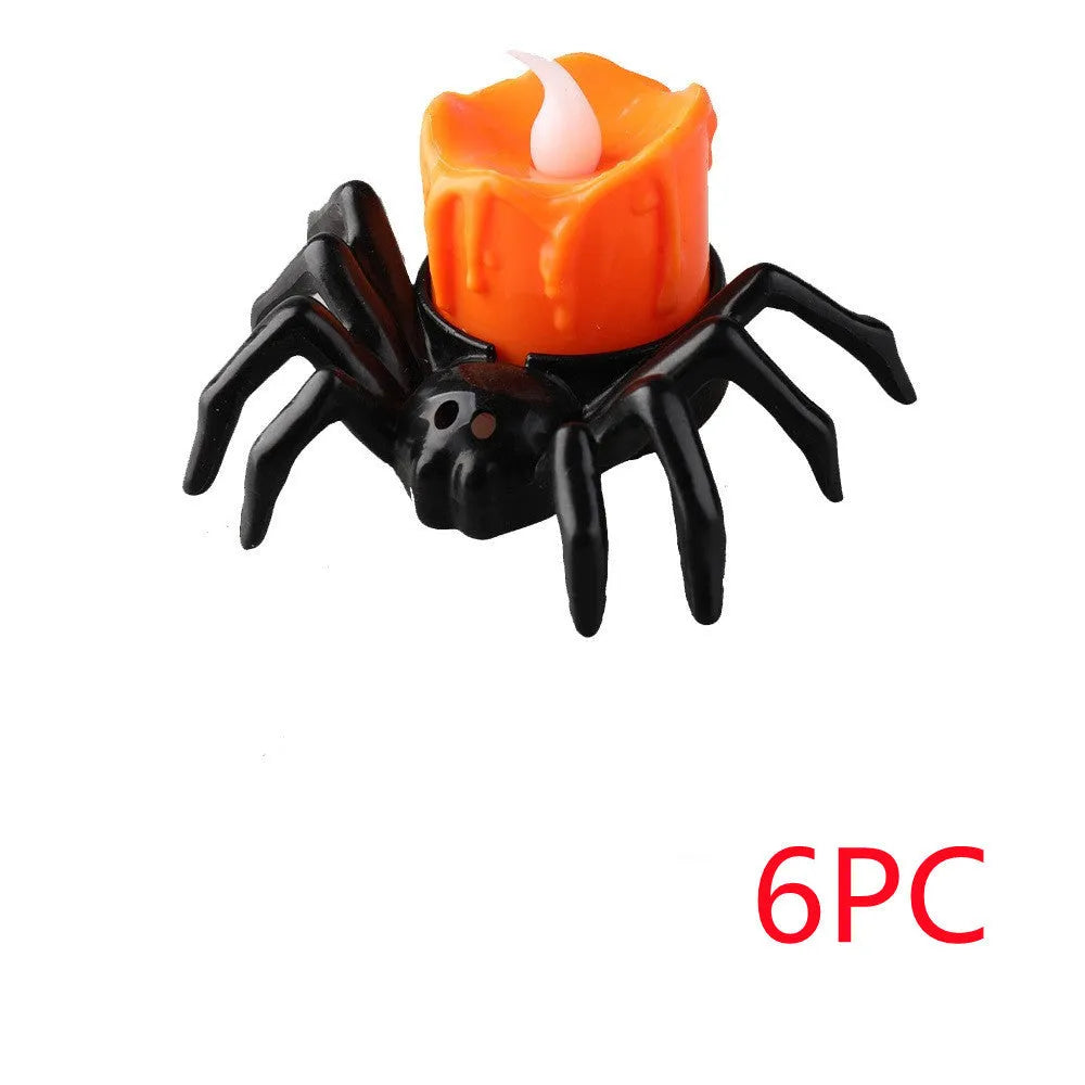 Plastic Halloween spider candlestick ornament measuring 7x8.5x5cm with battery-powered light