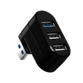 Black USB rotary splitter hub with four USB ports on a white desktop
