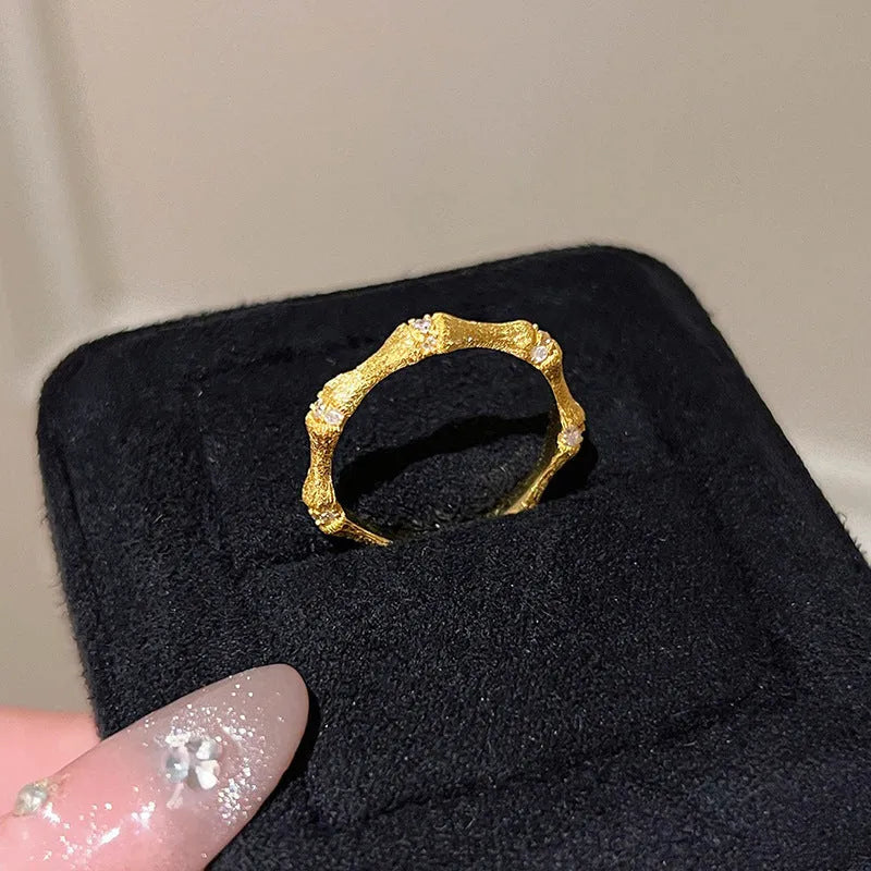 925 sterling silver bamboo joint ring brushed finish gold colour for women