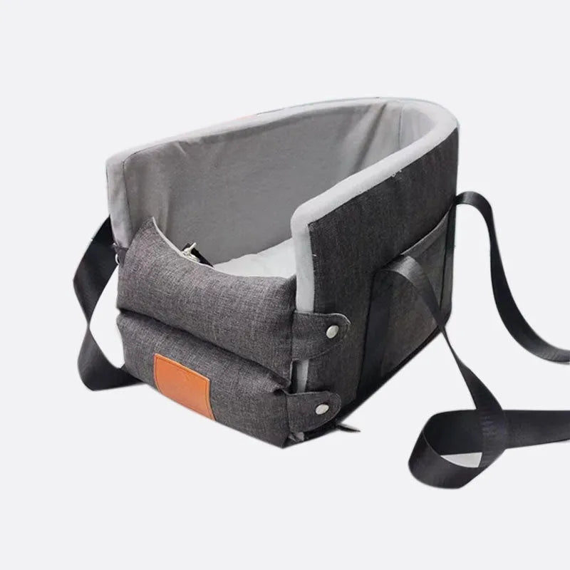 Cloth pet carrier bag for small dogs and cats, 38cm by 25cm by 23cm, dark gray with structured shape
