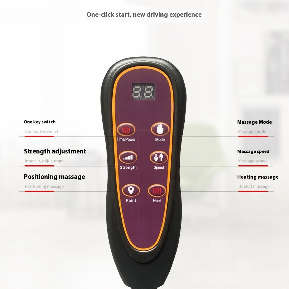 Full body multifunctional massage car mat with handheld remote control, artificial leather fabric, hot compress feature