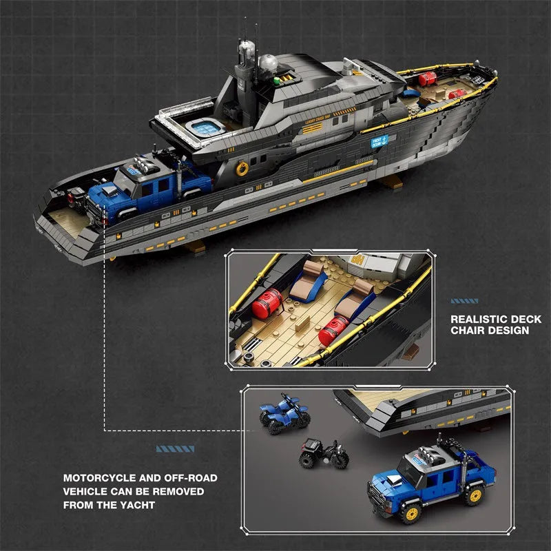 Small particle plastic building block set for a sea luxury yacht model in colour 66103, in a colour box