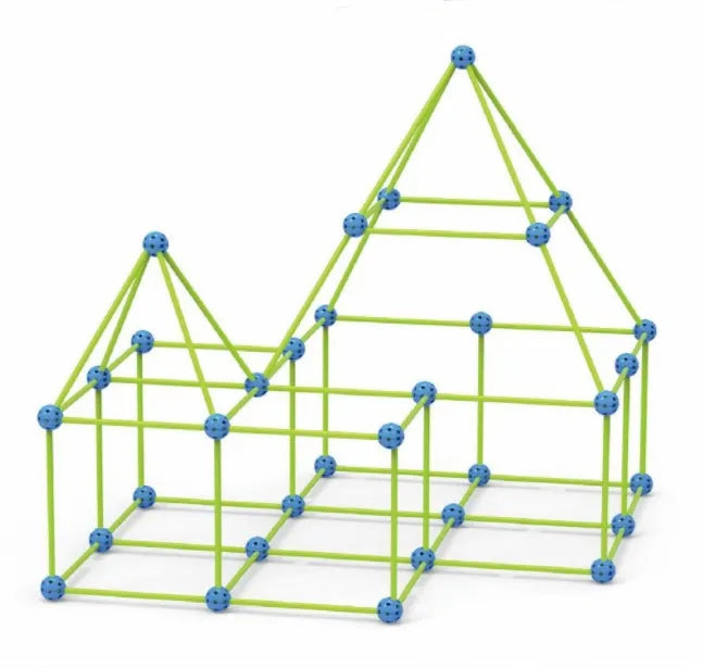 Luminous plastic fort building kit for kids with glowing sticks, balls, and fabric tent