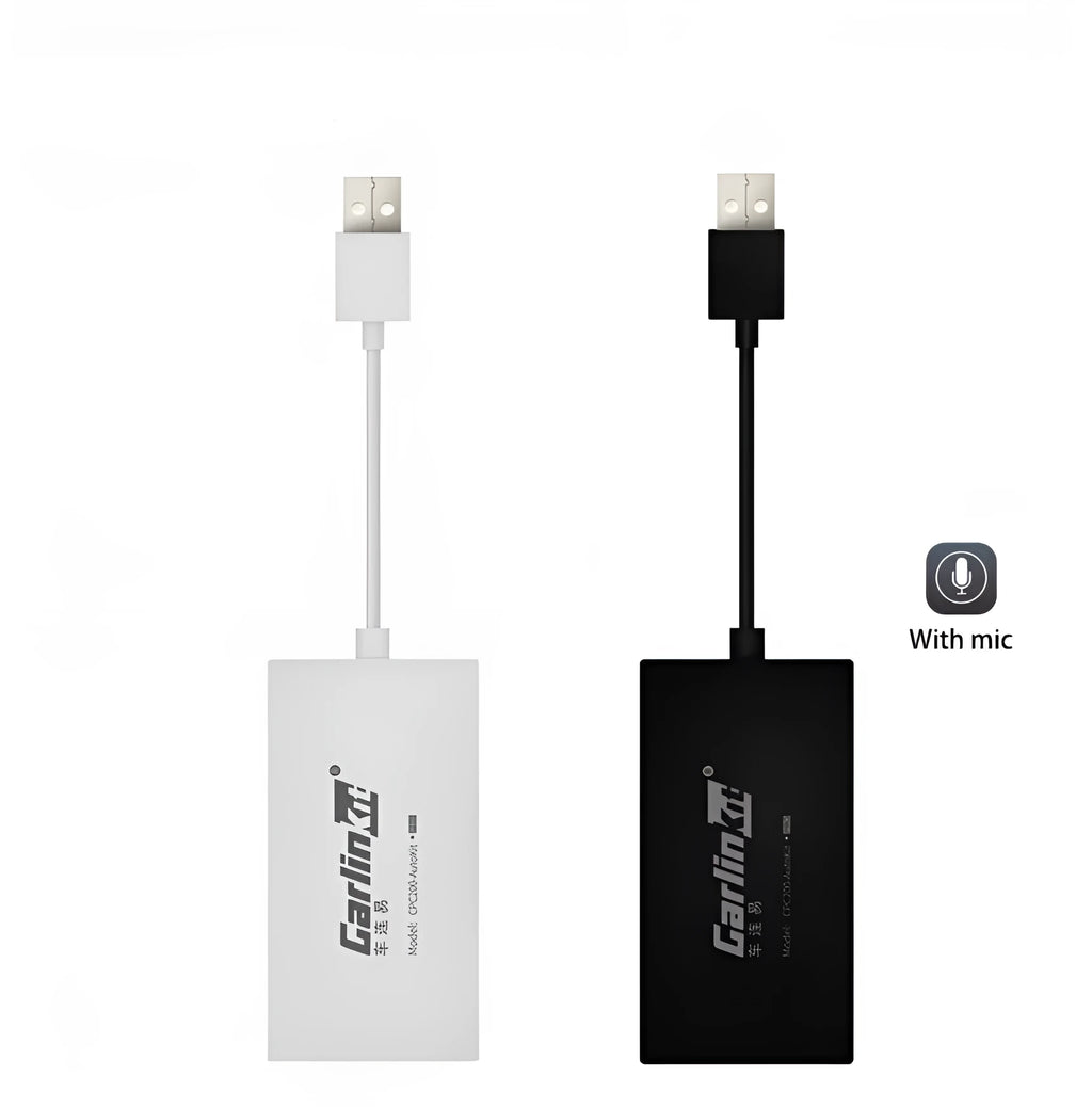 Black wireless CarPlay USB dongle for Android car stereos with Bluetooth connection
