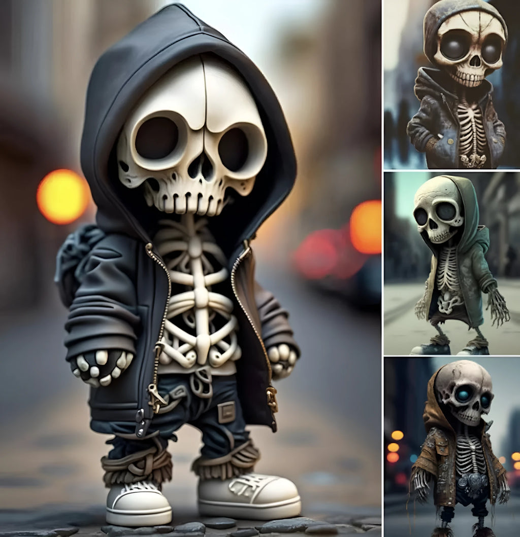 Resin skeleton doll ornament 15cm, American style, Halloween decoration for desk or party centrepiece