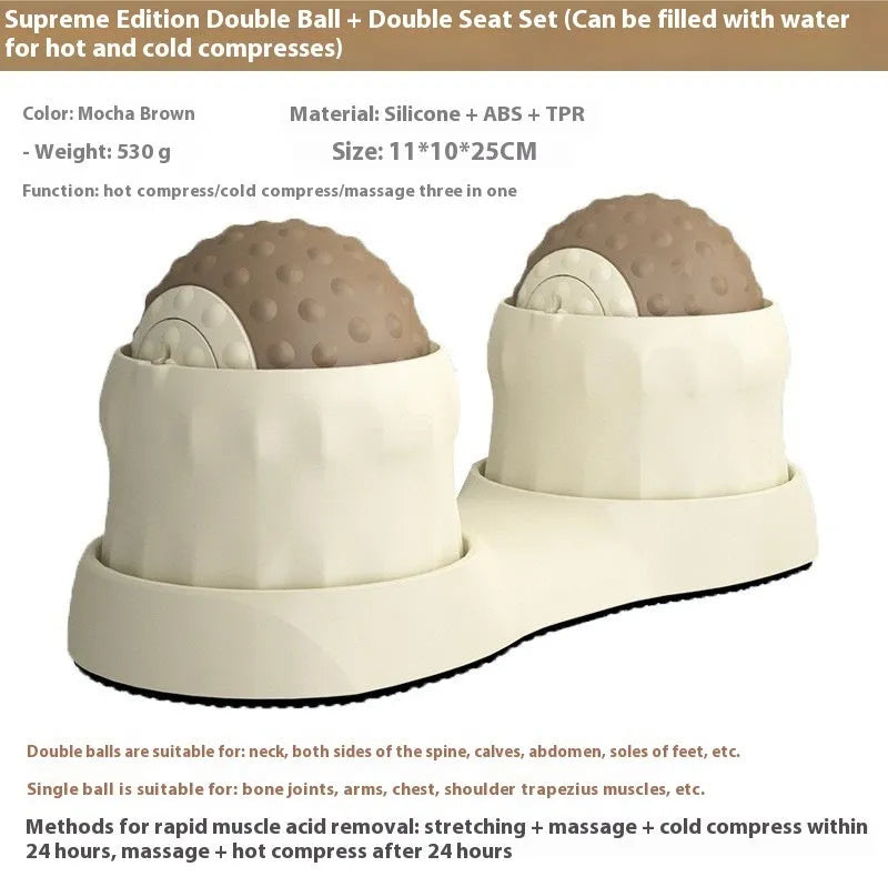 Massage ball set for cold and hot compress therapy in dual and single ball configurations