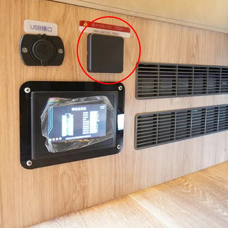 Waterproof electromechanical socket for RV industry rated 2500W 10A in black colour with tripod connector