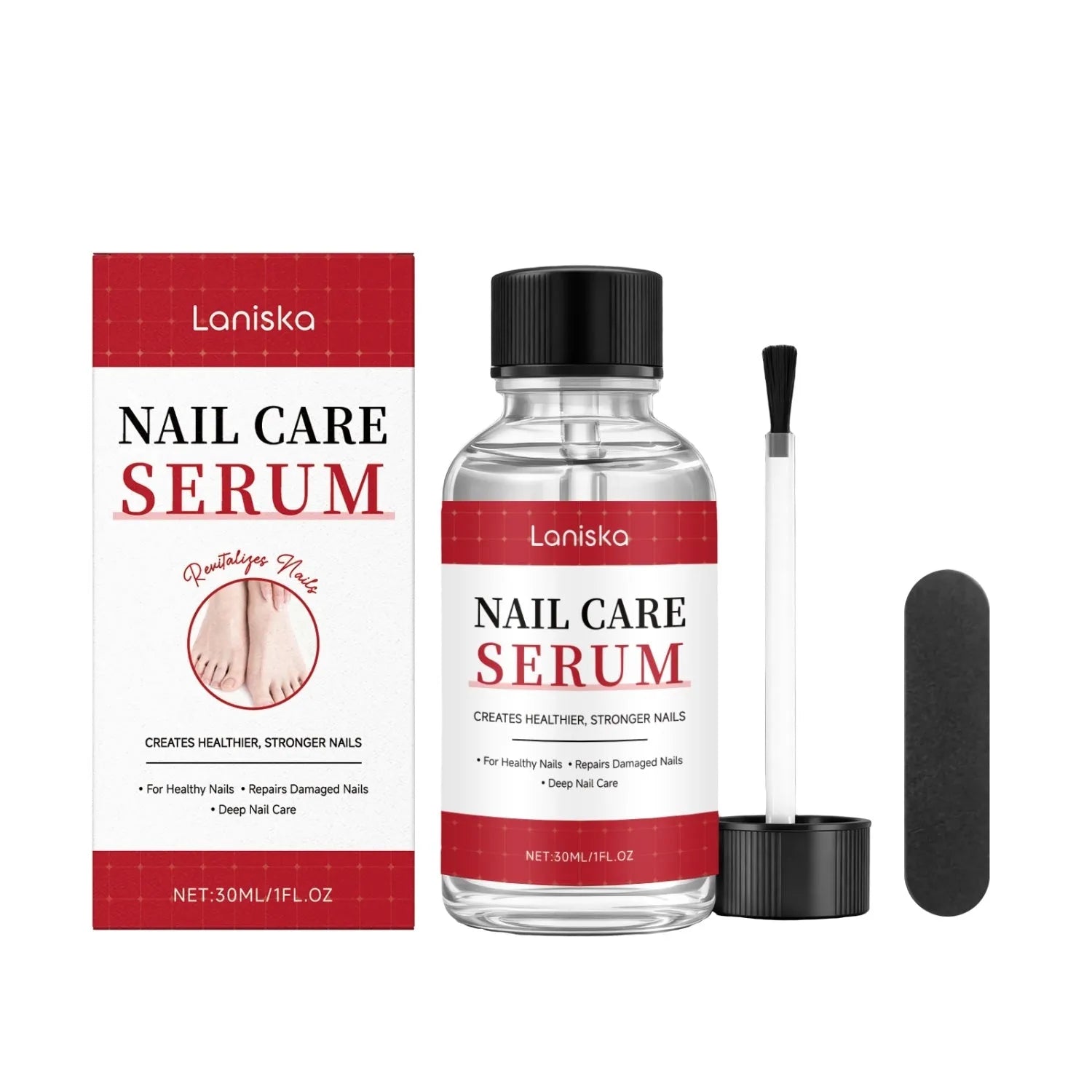 Nail care pen set with three 4ml pens and three nail rubbing strips on a white background