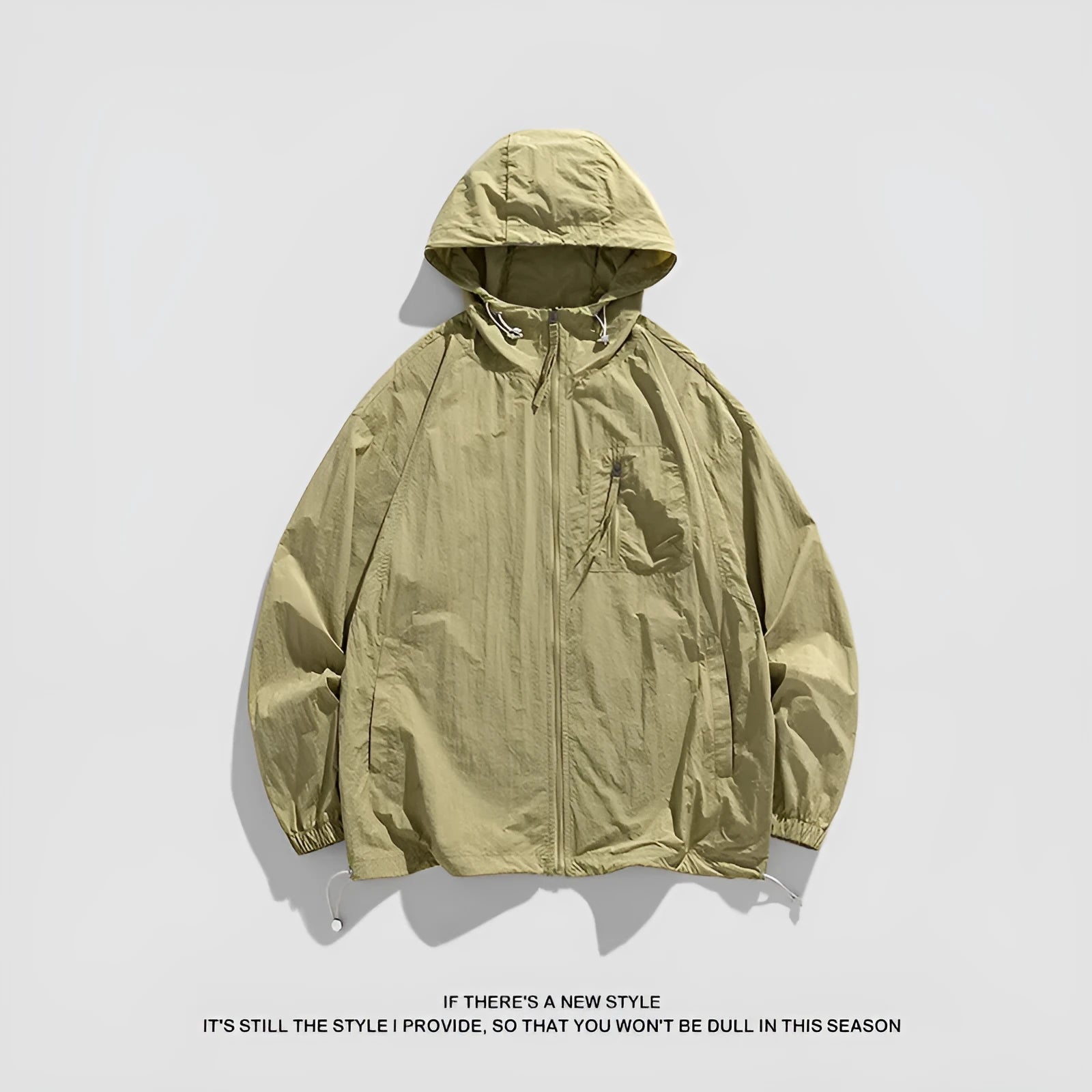 Unisex lightweight hooded jacket in Lycra spandex for sun protection, shown in caramel colour.