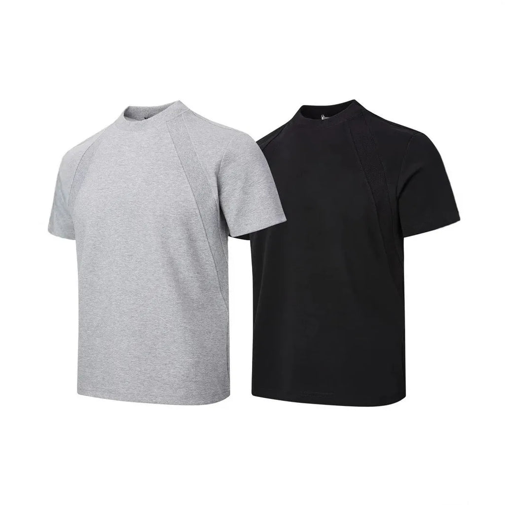 Loose grey short sleeve top with textured air layer stitching detail on the front
