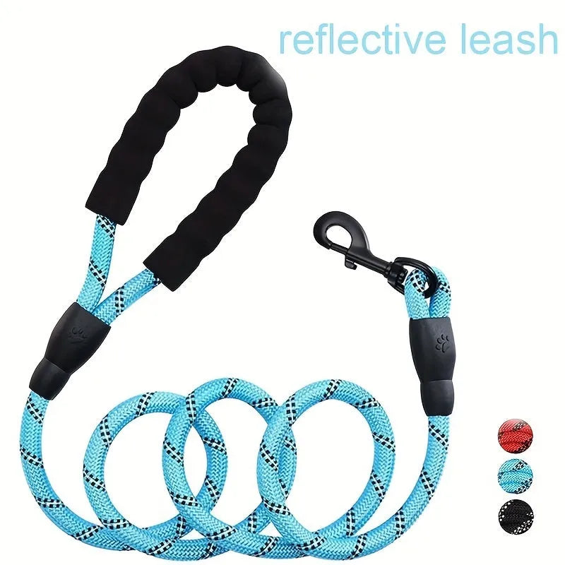 Black reflective dog leash with padded handle and adjustable waist rope for jogging
