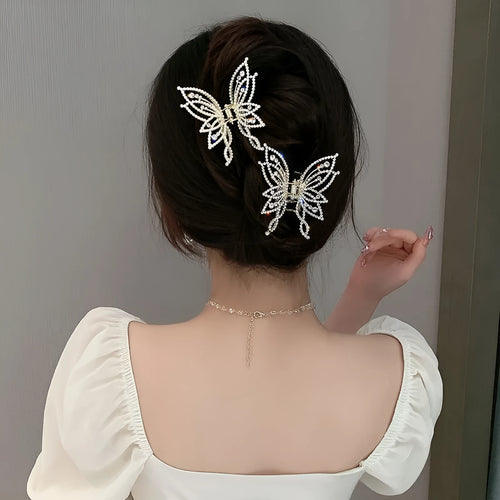 Butterfly-shaped alloy hair clip for women with rhinestone or pearl style decoration