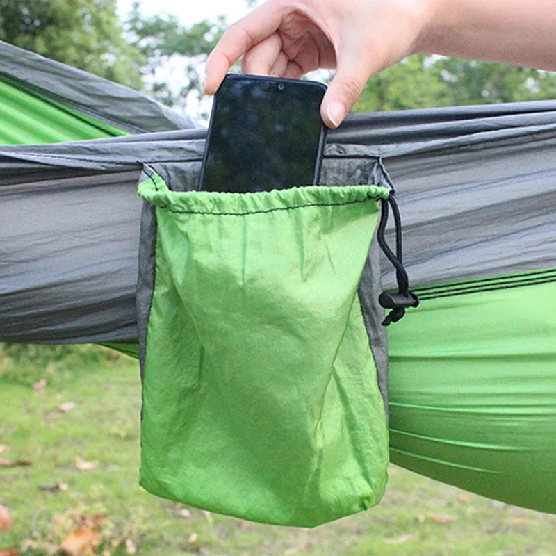 Outdoor camping hammock made of nylon spinning fabric in 270x140cm size, blue grey colour, with 300kg max load
