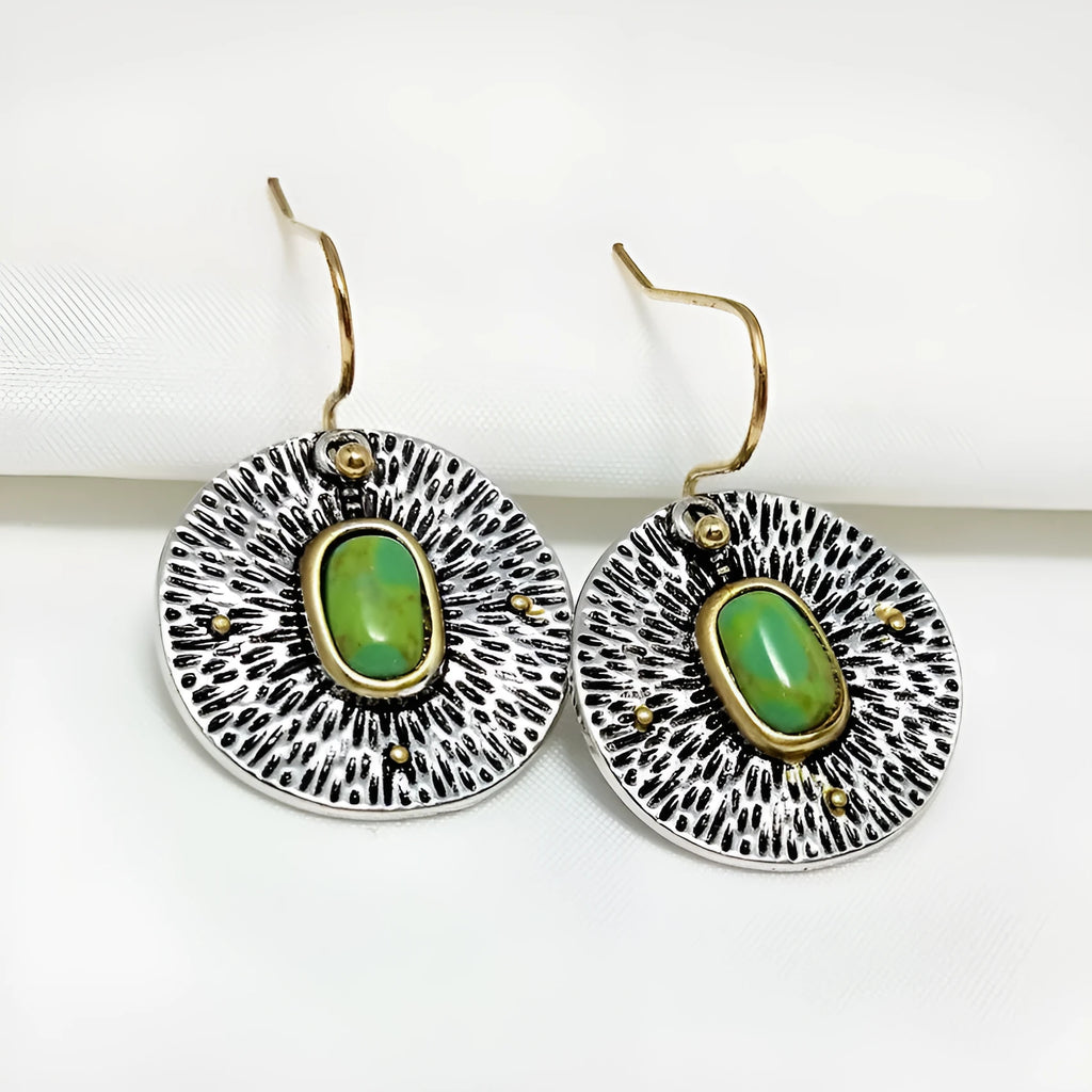 Retro earrings with turquoise colour separation and antique silver electroplated finish