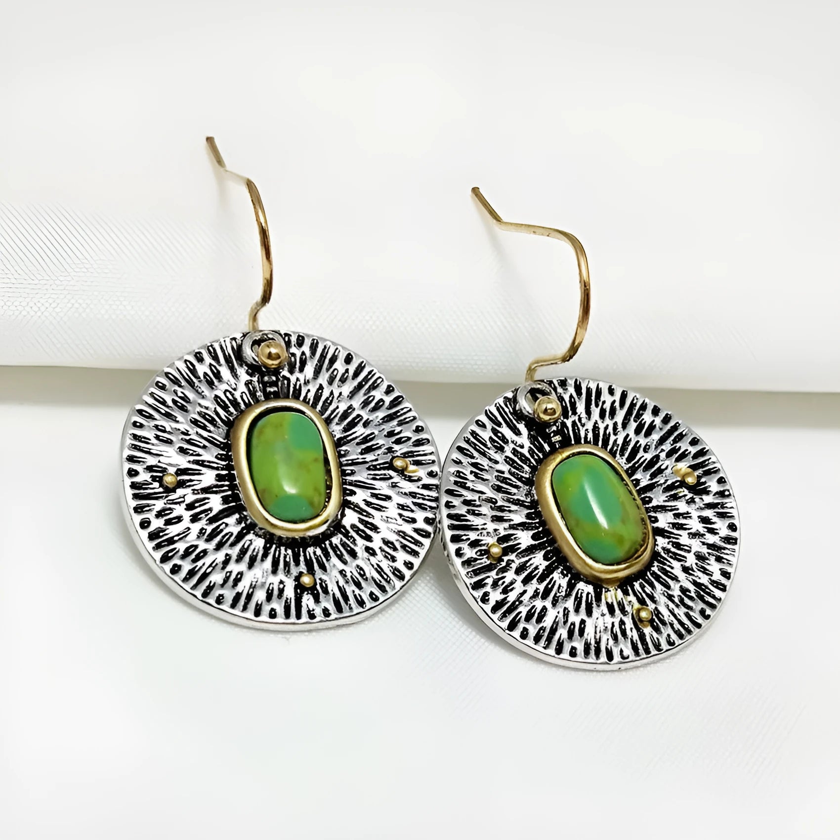 Retro earrings with turquoise colour separation and antique silver electroplated finish
