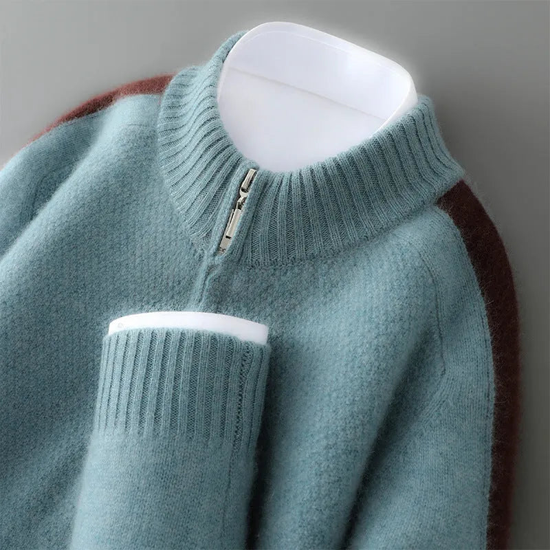 Sheep wool slim fit sweater with half-height zip round neck in multiple colour options