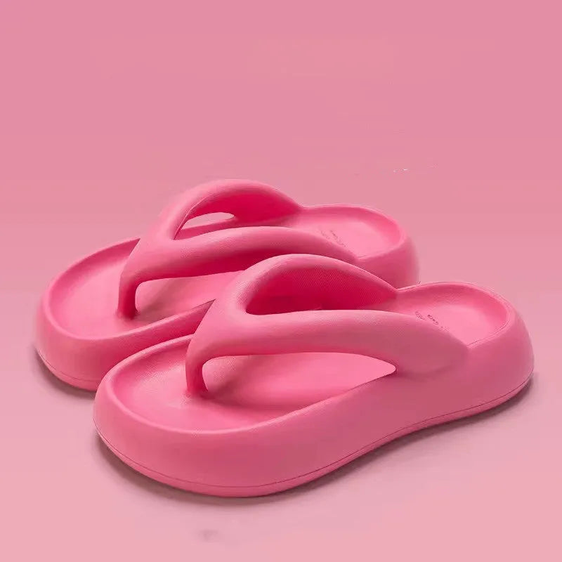 Solid colour thick-soled EVA flip-flops with a bow detail on the strap in black, green, pink, rose red, or white.